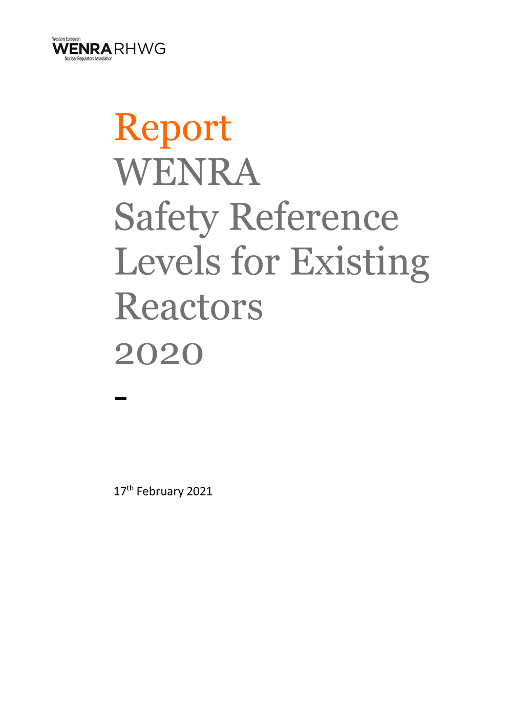 WENRA Safety Reference Levels for Existing Reactors Revision 2020 Cover
